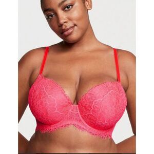 Victorias Secret Dream Angels Hottie Pink Push Up Bra floral lace 38DD (E)